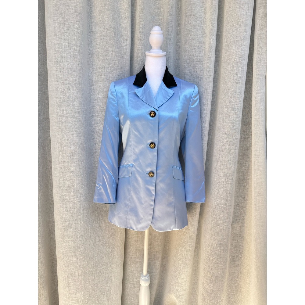 Versus Versace Light Blue Satin Blazer with Black Collar